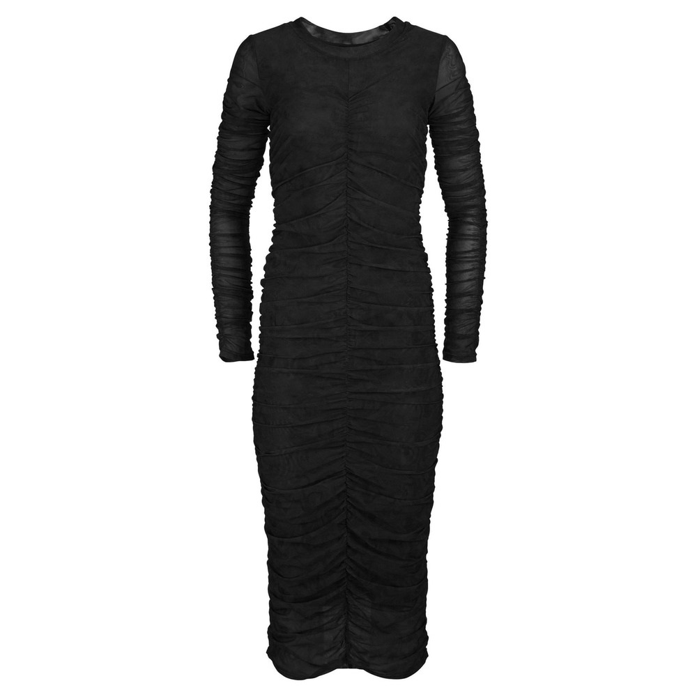 NWT Hilary MacMillan Black Ruched Mesh Long Sleeve Midi Dress Plus Size‎ 3X Fun - Picture 2 of 3